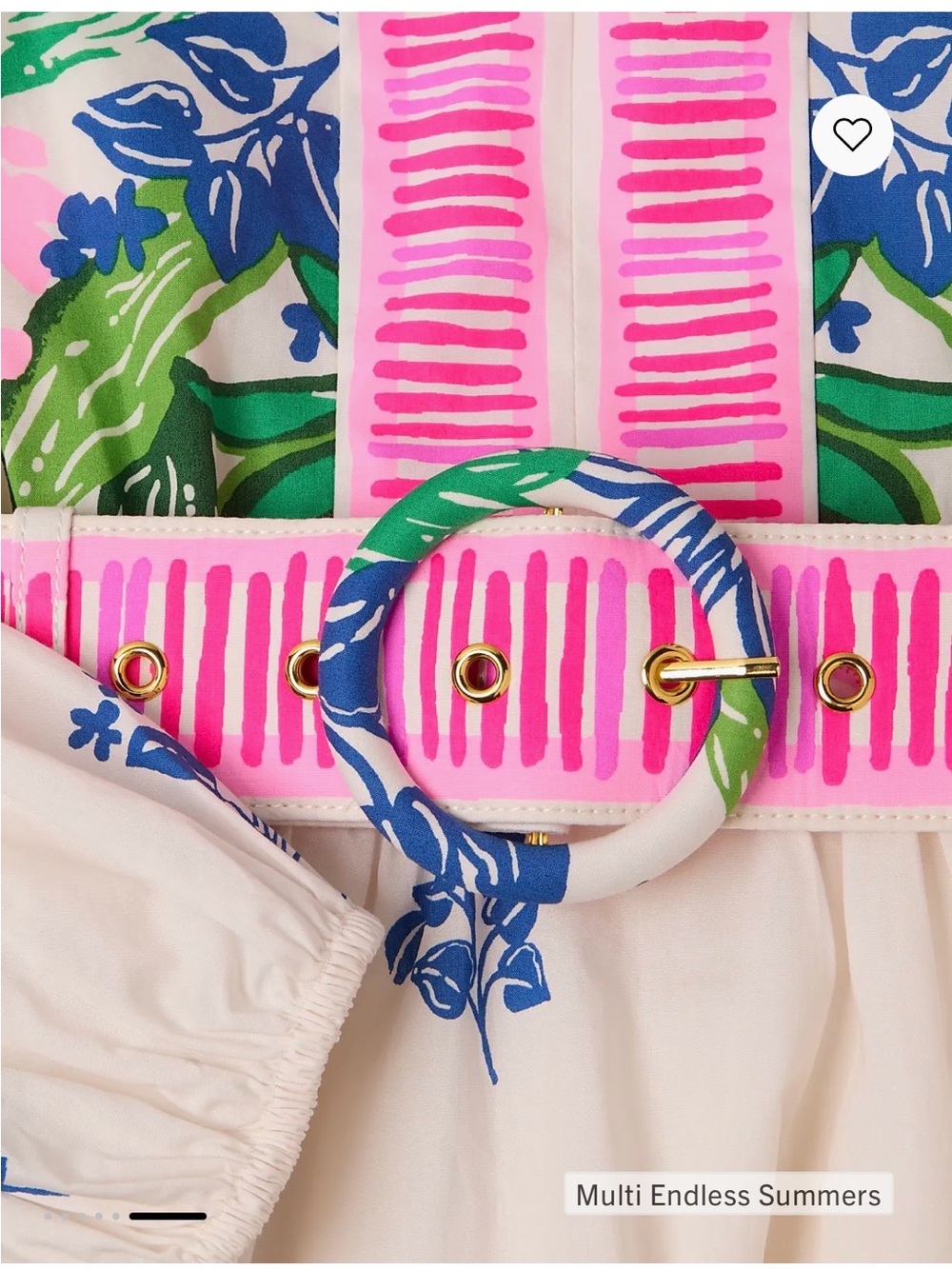 Lilly Pulitzer Chyanna Dress White with Pink Trim & Blue-Green Floral and Belt - Picture 6 of 9